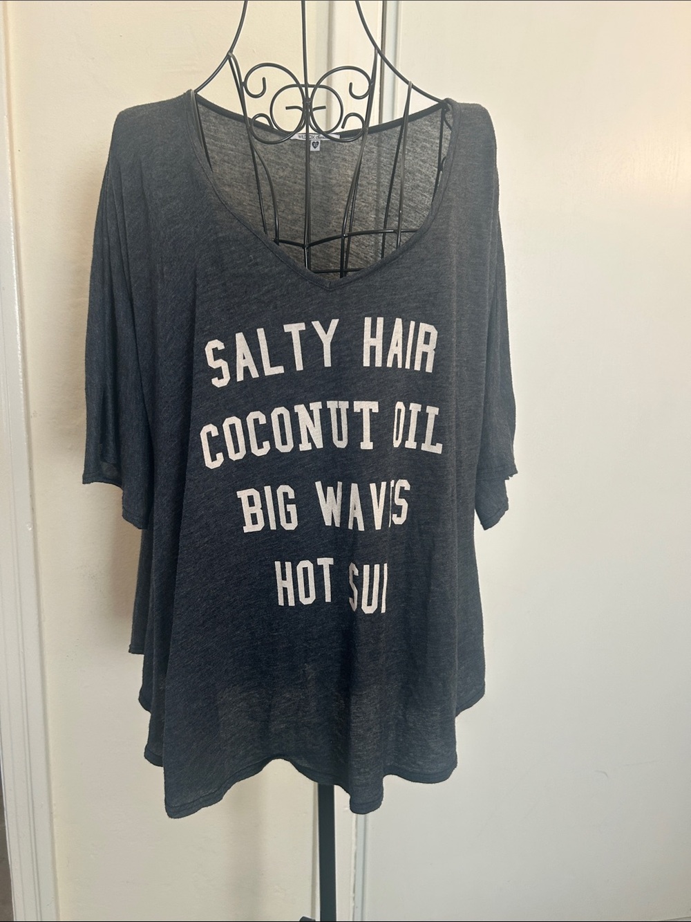Wildfox Swing Heather Gray Scoop Neck Oversized Graphic Tee Size XS